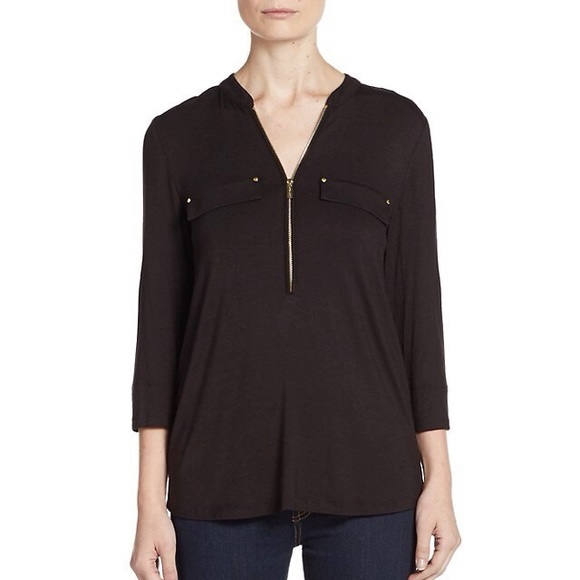 Calvin Klein Tops - Calvin Klein Black Zip Placket Top Gold Zipper
